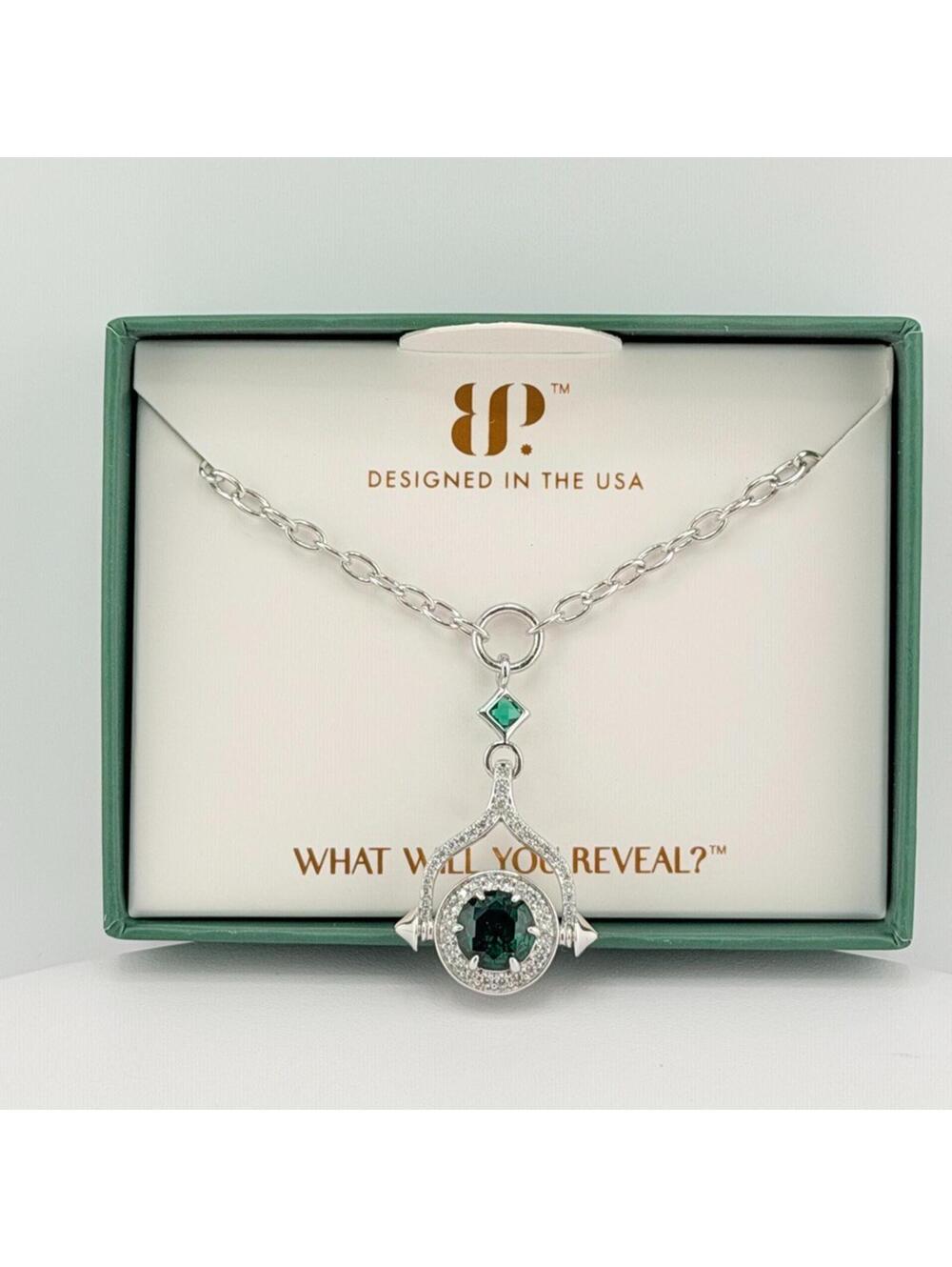 Bomb Party May Necklace "Multi Faceted Queen" Lab Created Emerald Rhodium